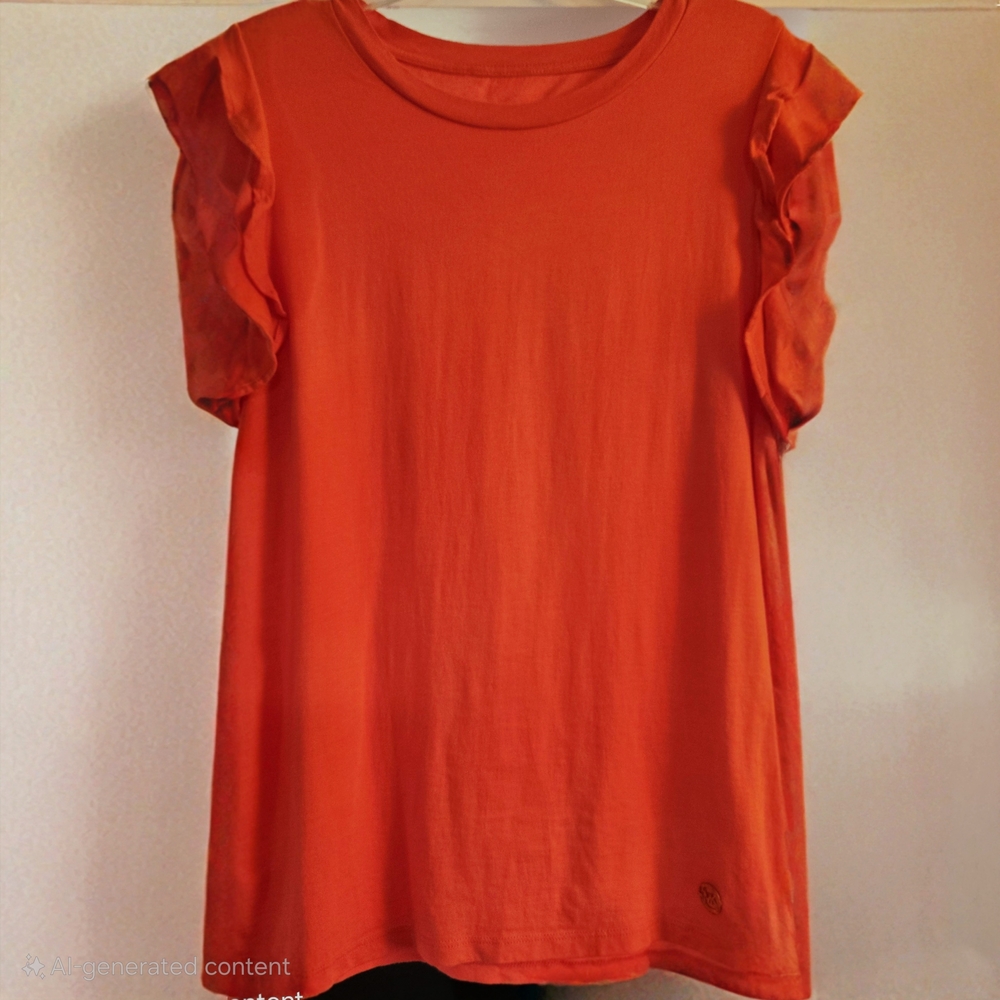 MICHAEL Michael Kors Orange Ruffled Cap Sleeve T-Shirt - Nearly New!